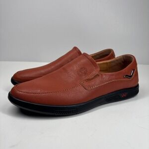 Clohoo Men's US 10.5/44 Red Brown Slip-On Comfort Moccasin Loafers Driving Shoes